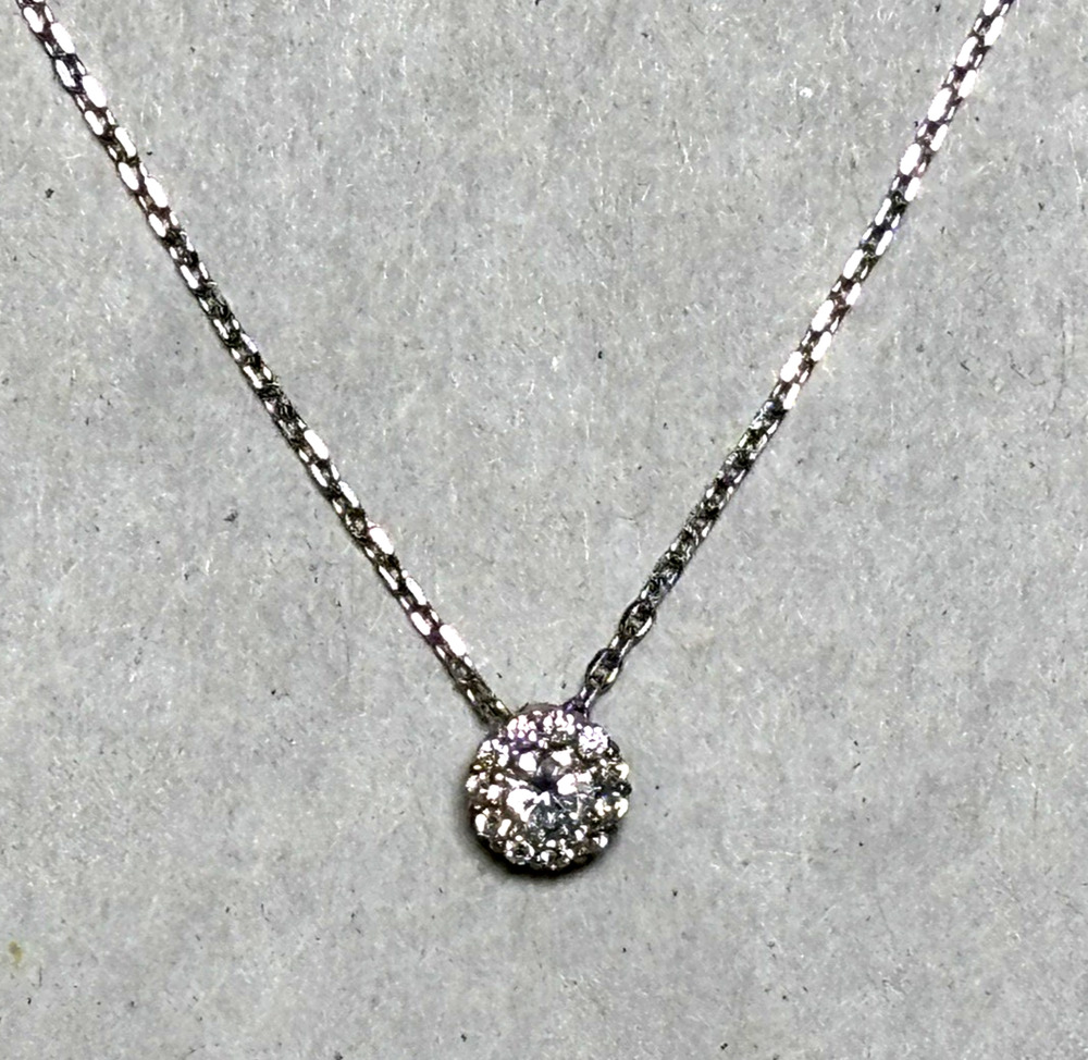 Vintage 925 Sterling Silver CZ Solitaire Necklace 16” Chain